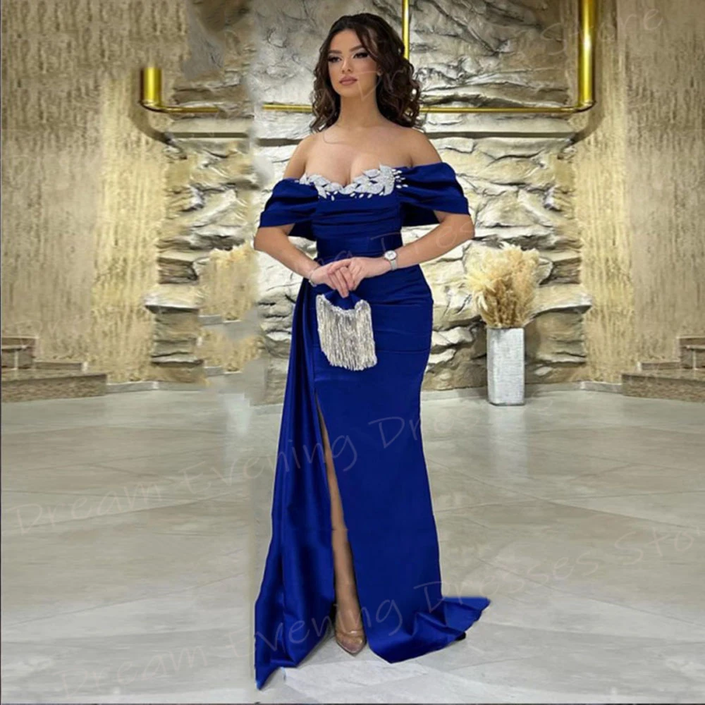 Robe de Soirée de Forme Sirène pour Femme, Tenue Classique, Élégante, Bleue, Moderne, Off The Initiated, Quel que soit le Côté Charmant, Fendue