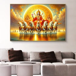 Indian Gold Religious God Mahabharata Golden Armor Horse Canvas Printed Mural Poster Wall Art for Living Room Home Decor Cuadros