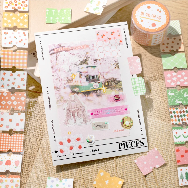 Kawaii Sparkling Sand Floral Label Sticker Tape Creative Collage Handmade Journal DIY Diary Album Scrapbook Aesthetic Stickers