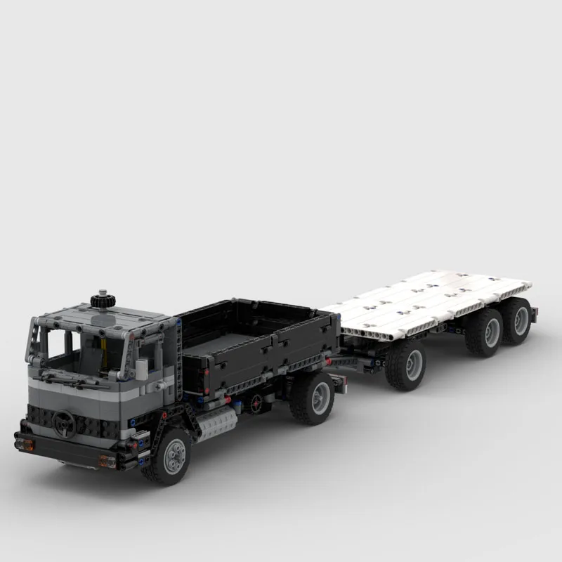 MOC-97703 클래식 화물 삼각형 덤프 트럭(트레일러 포함) 빌딩 블록 모델, 1238개 부품, 소년 어린이 생일 장난감 선물