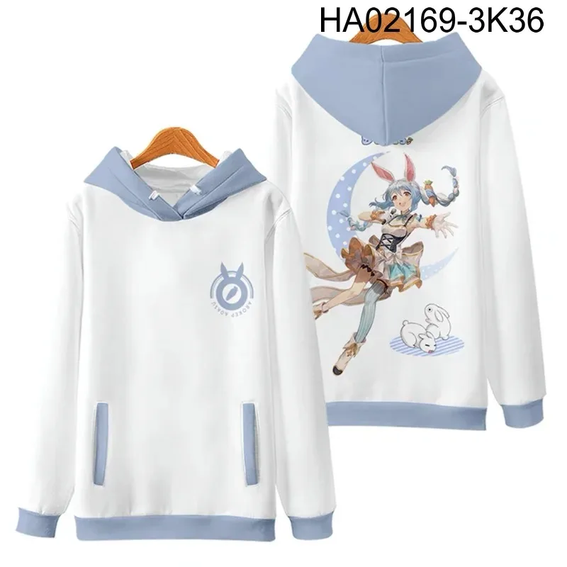 Vtuber-Hoodies de manga comprida para homens e mulheres, Hoodie usado, moletom Pekora, impressão 3D, Japão Harajuku, moda outono