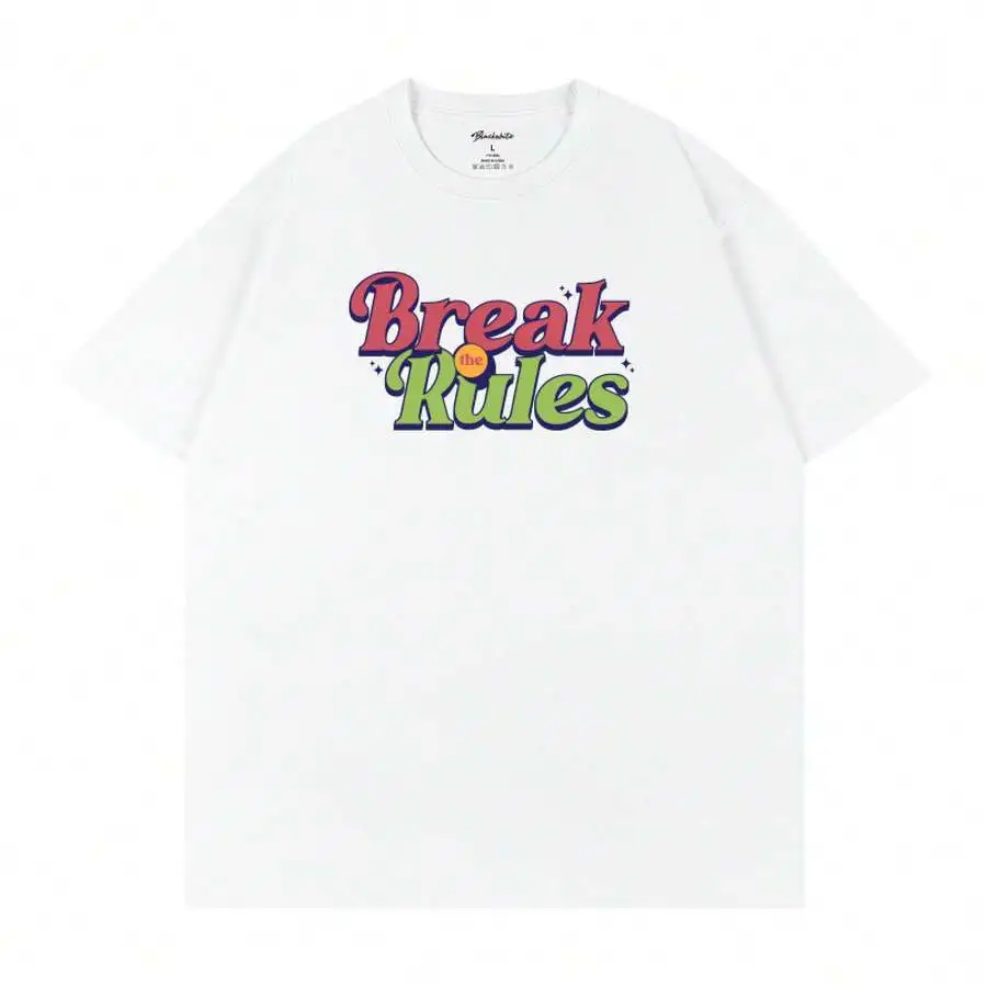 

Unisex Loose Fit Short Sleeve Crew Neck Printed Tee With Break The Rules Graphic