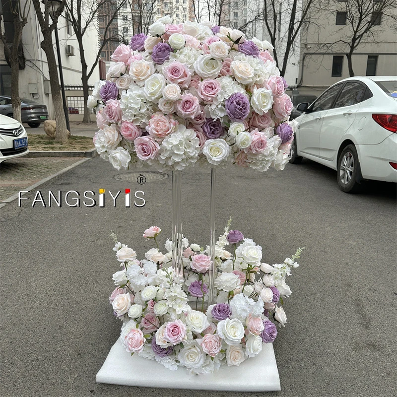 

70/60/40cm White Large Flower Ball Artificial Table Centerpiece for Event Wedding Decor Road Lead Floral Arrangement Decor prop