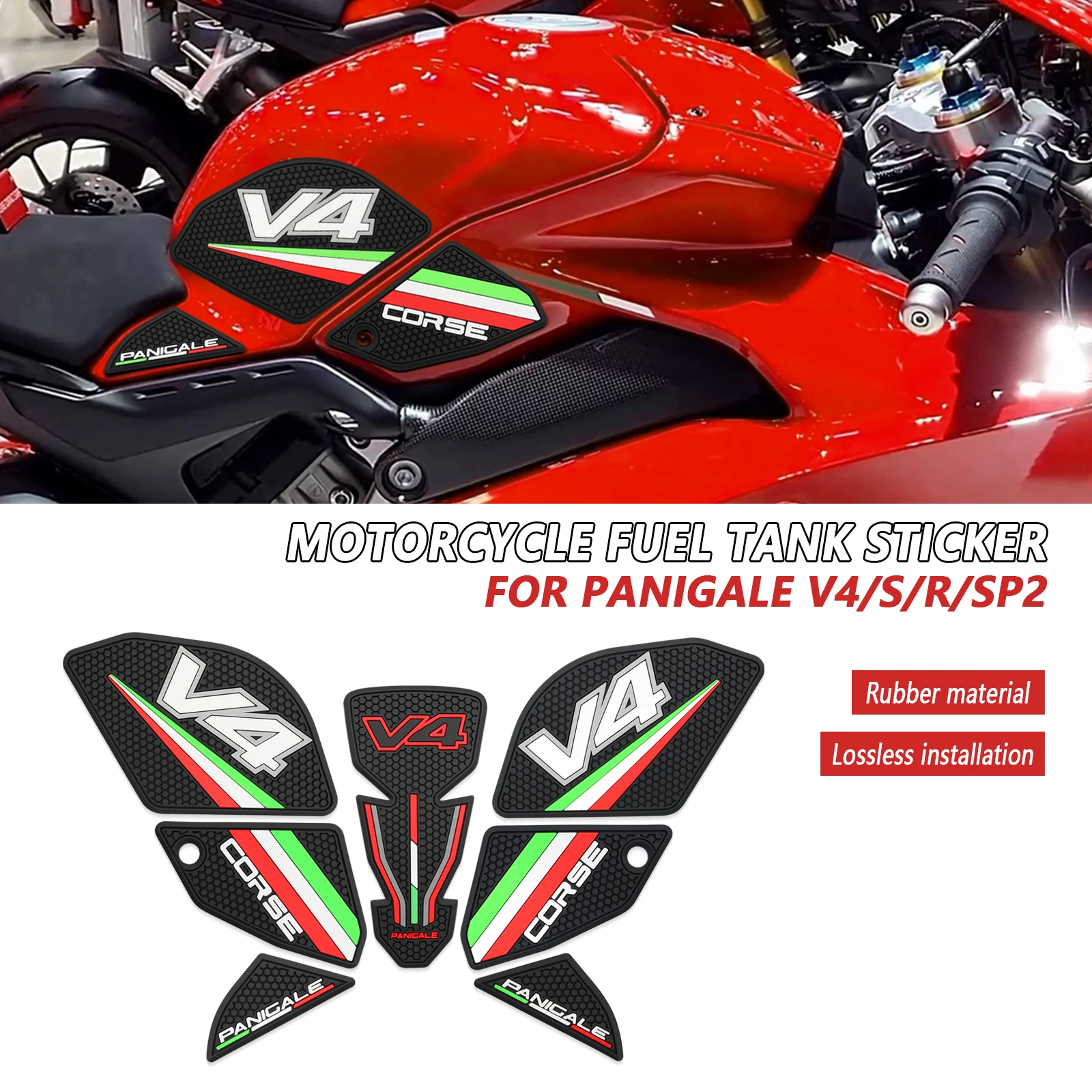 

Для Ducati Panigale V4 S R SP2 PANIGALE V4S V4R V4SP2 2022-2025 мотоциклетные нескользящие боковые наклейки на топливный бак, резиновая наклейка