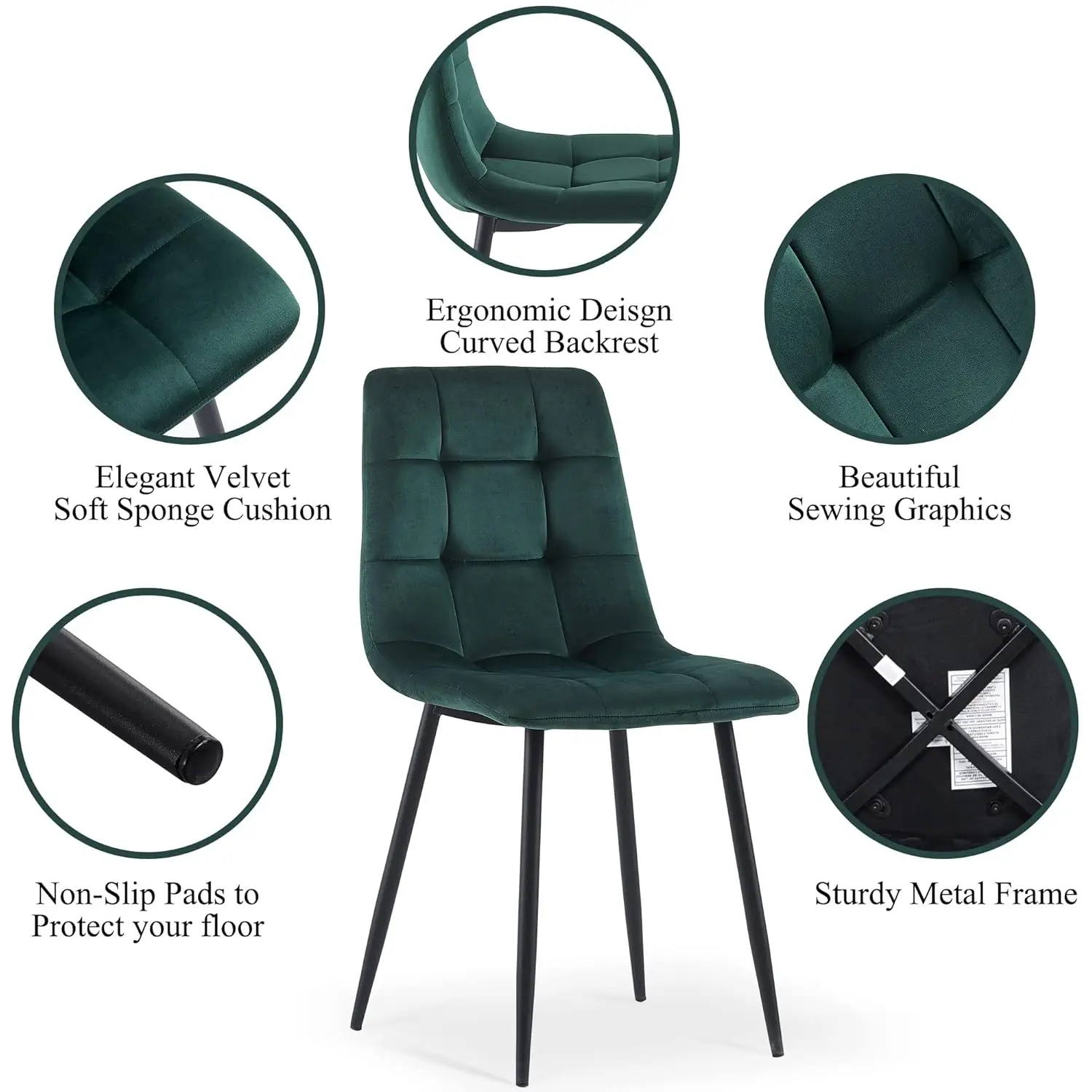 Conjunto de mesa de jantar de 5 peças, 47 pol. mesa de cozinha retangular irregular moderna e 4 cadeiras laterais estofadas em veludo verde floresta, metal l