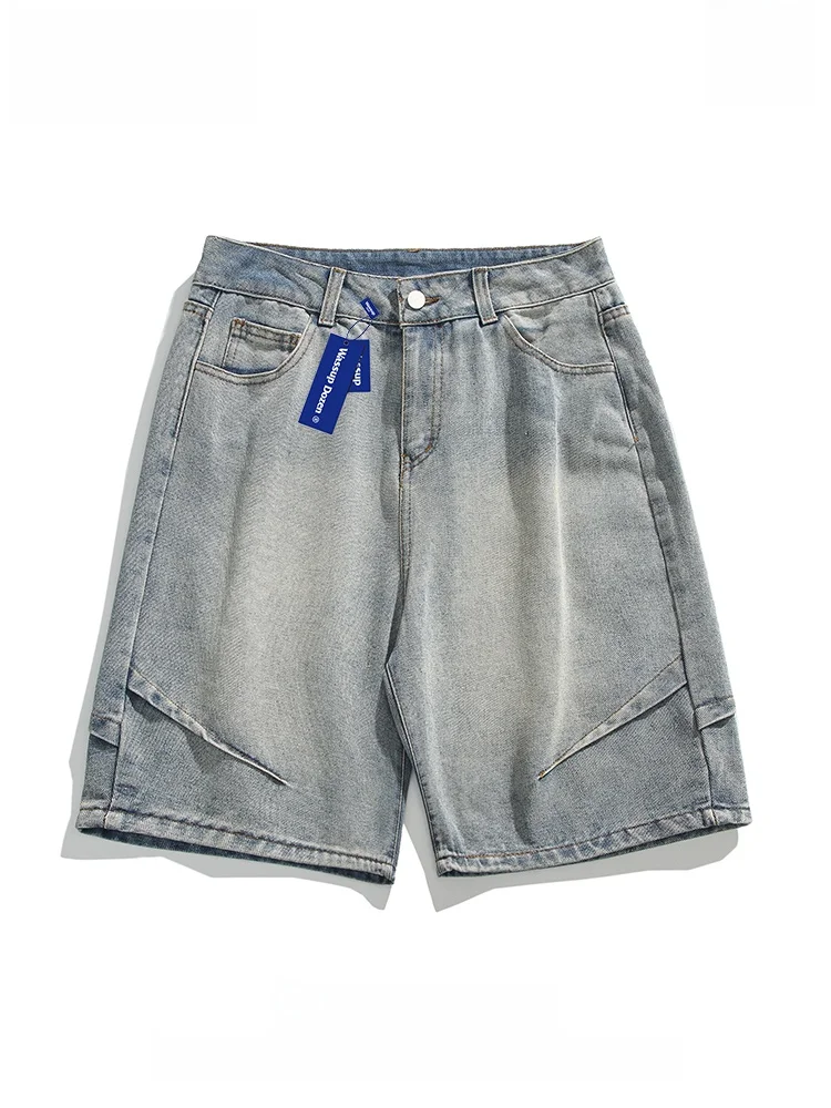 

Wassup Dozen Men's Loose Fit Jeans orts Summer Faion Brand Waed Embroidery Five-Quarter Mid-Waist Straight Leg Jeans