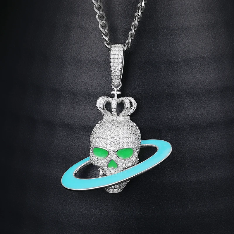 TUHE High Quality Unisex Moissanite Skull Pendant For Men Women 925 Silver Hip Hop Jewelry Gift