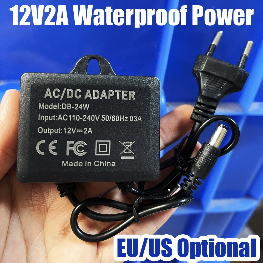 

12V2A Waterproof IP66 For camera Power AC Outdoor 100V-240V Converter Adapter DC 2000mA LED Supply EU US Plug 5.5mm x 2.1-2.5mm