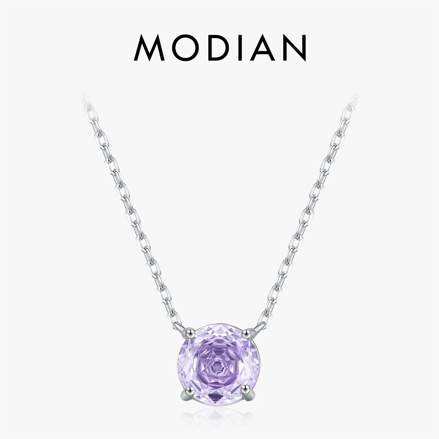 

MODIAN 925 Sterling Silver Simple Lavender Rose Cut Round Zircon Pendant Necklaces For Women Fine Jewelry Gifts