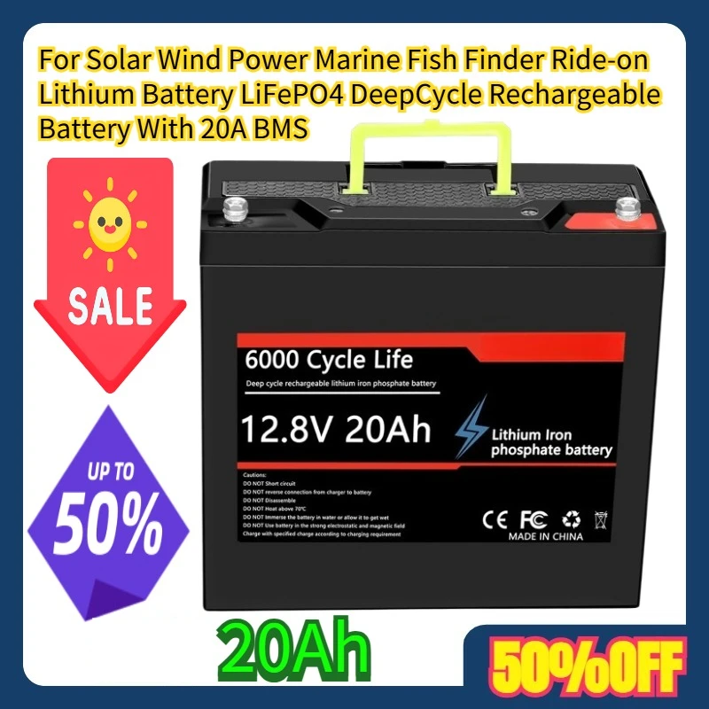 

For Solar Wind Power Marine Fish Finder Ride-on 12V 20Ah Lithium Battery LiFePO4 DeepCycle Rechargeable Battery With 20A BMS