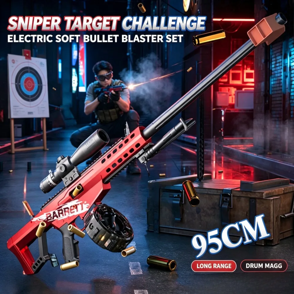 Full Automatic Barrett EVA Safety Soft Bullet Toy Gun  with Scope & Bipod Sniper Rifle Model for Outdoor Battle Games