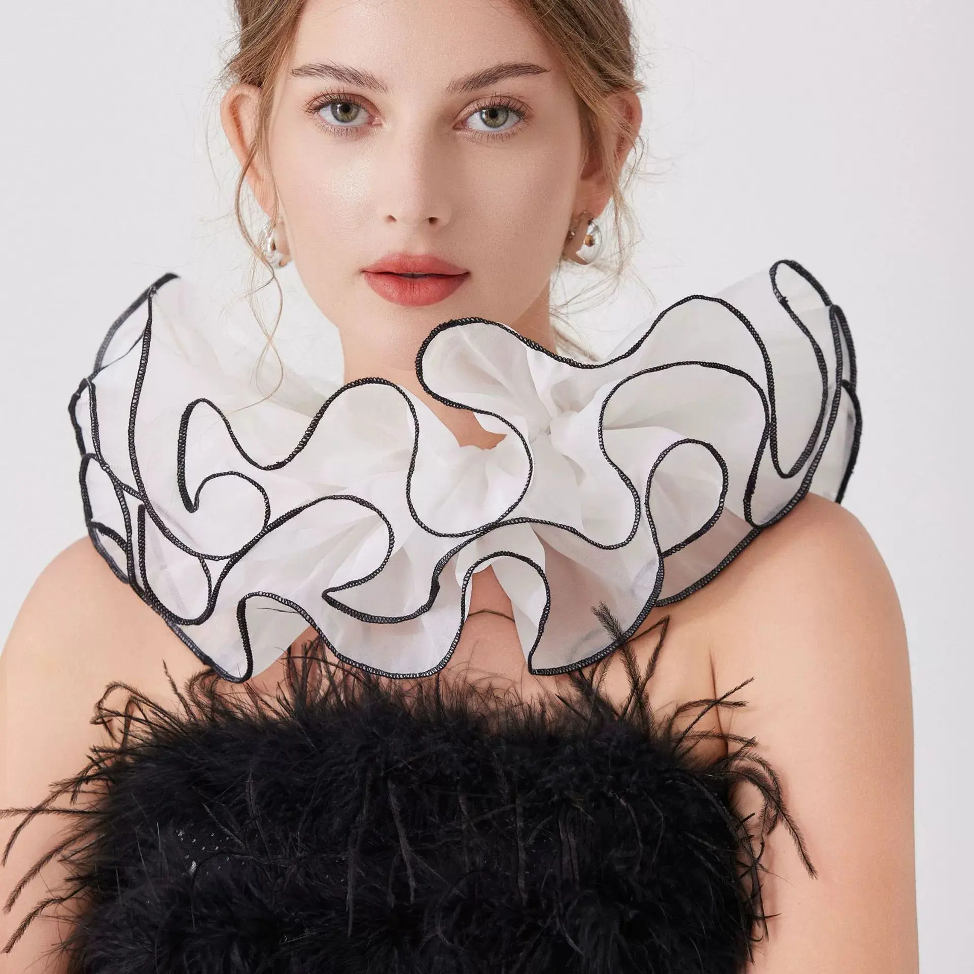 Elegant Mesh Ruffle Layer Fake Collar Decoration Shawl Shirt Blouse Tulle Neck Decor Party Neckwear Cosplay Costume Accessories