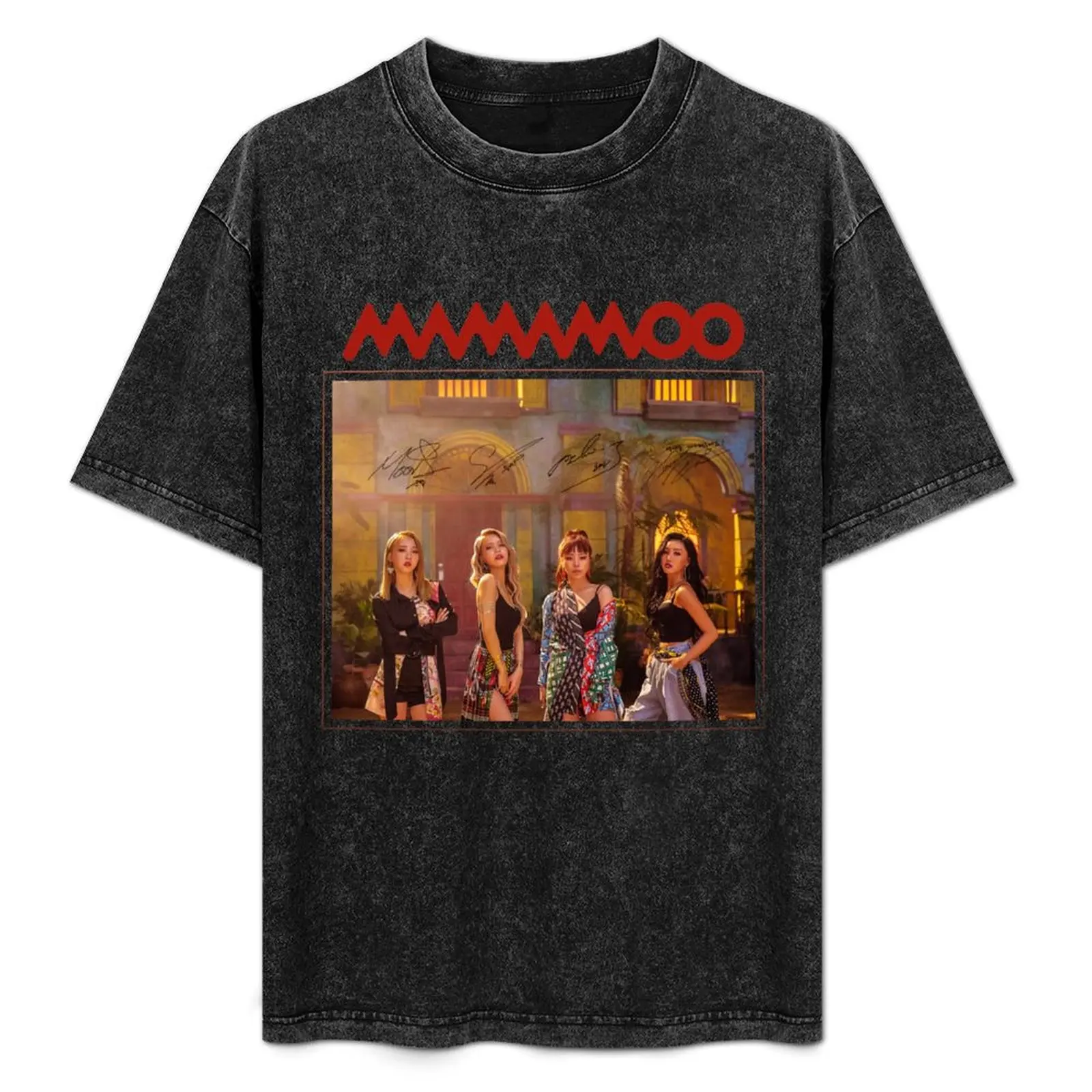 

MAMAMOO  - Red Moon : Group (With PRINTED Autographs) Design #2 T-Shirt Basic Solid Color Short Sleeve T-Shirt