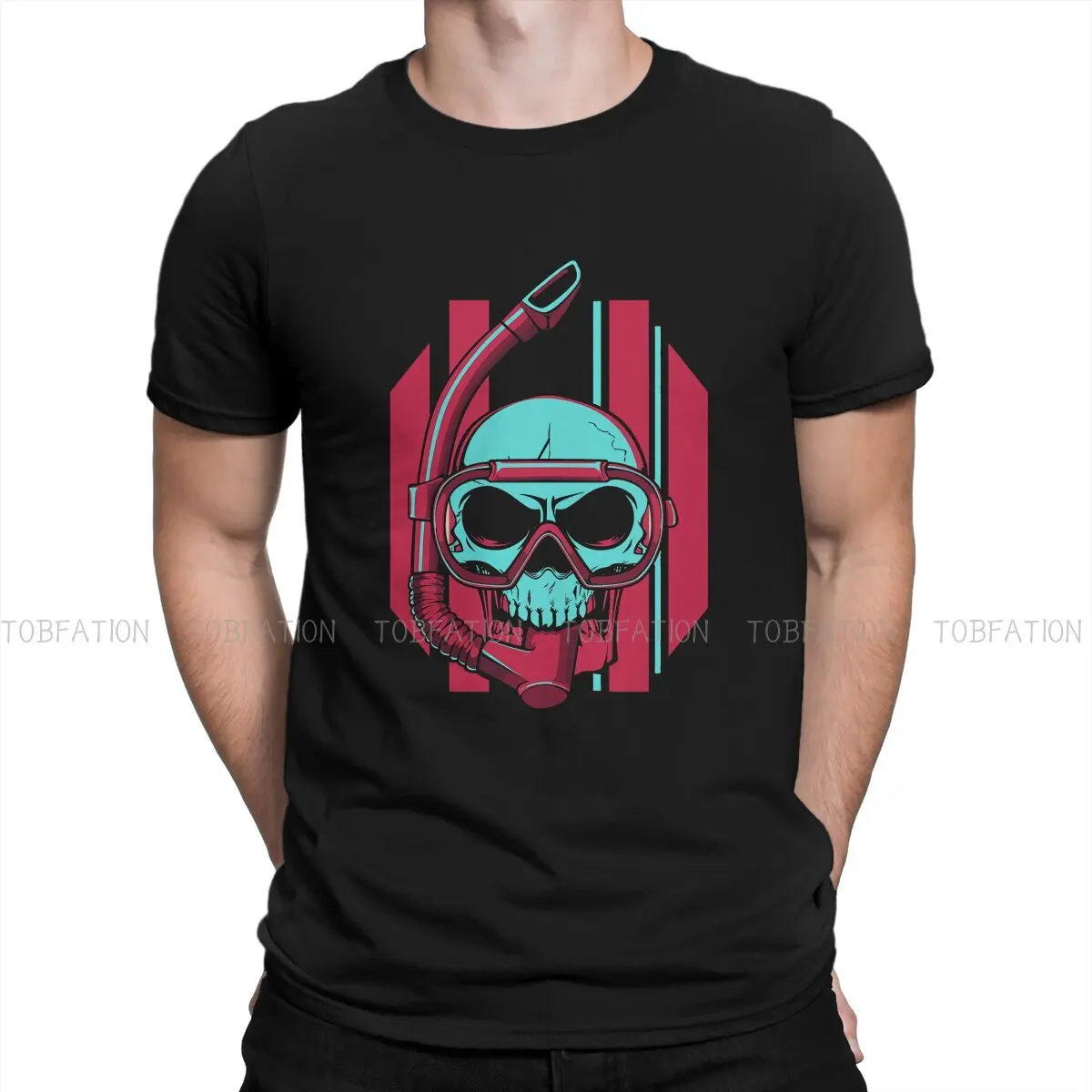 Creepy Aqualunger Diving Swimming Ocean Scuba Skull Dive Diver Tshirt Black Punk T shirt Streetwear Homme Pure Cotton Tees Tops