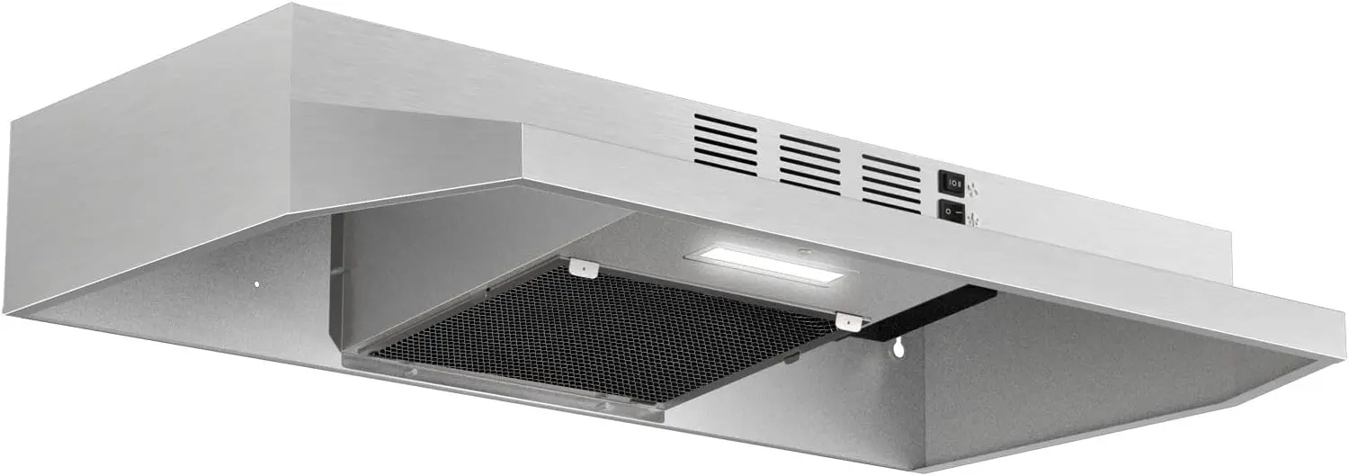 

Range Hood 30 inch Under Cabinet, Stainless Steel Kitchen Vent Hood 280CFM, -in Kitchen Stove Hood w/Rocker Button Control, Duct