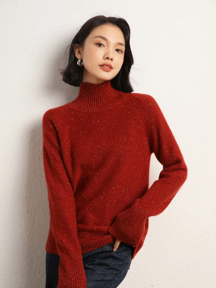 2025 New Women 100% Cashmere Sweater Casual Style Turtleneck Pullover Think Soft Warm Floral Sweater Autumn Winter Fashion Tops