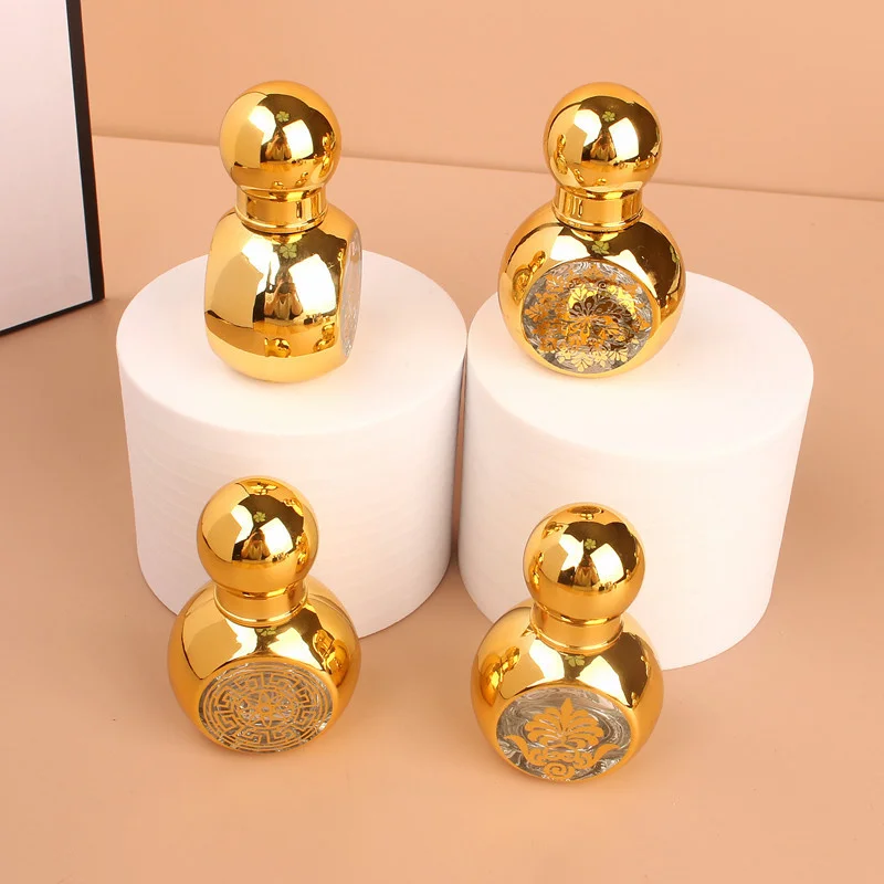 15ml Glass Essential Oil Bottle Luxury Golden Refillable Perfume Bottle Empty Essential Oil Cosmetic Sample Container for Travel