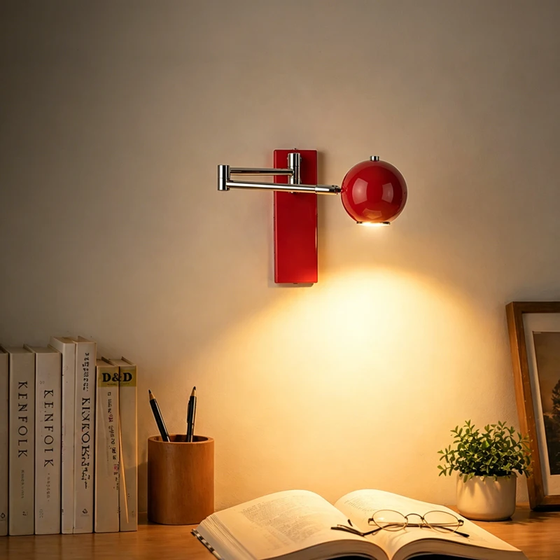 Bauhaus Vintage Swing Arm Wall Lamp Battery Operated Extendable Folding Mid Century Bedroom Bedside Wall Light