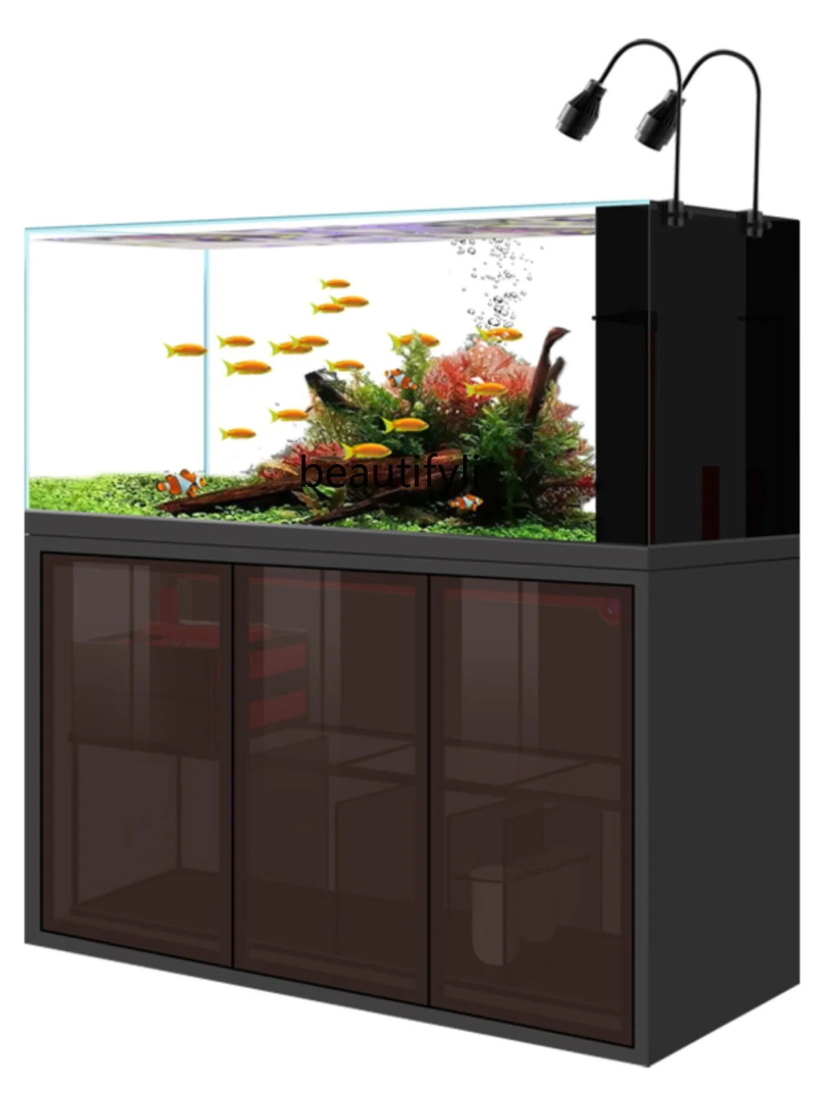 Super White Stream Fish Tank Living Room Super White Glass Bottom Filter Fish Globe Bottom Filter Landscape Tank