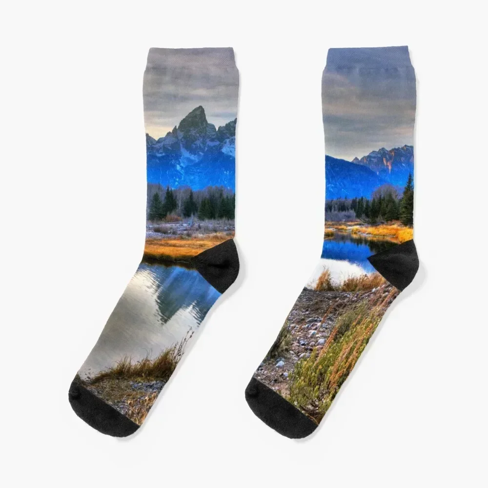 Grand Teton National Park Schwabachers Landing Sunset Socks japanese fashion with print Mens Socks Women's