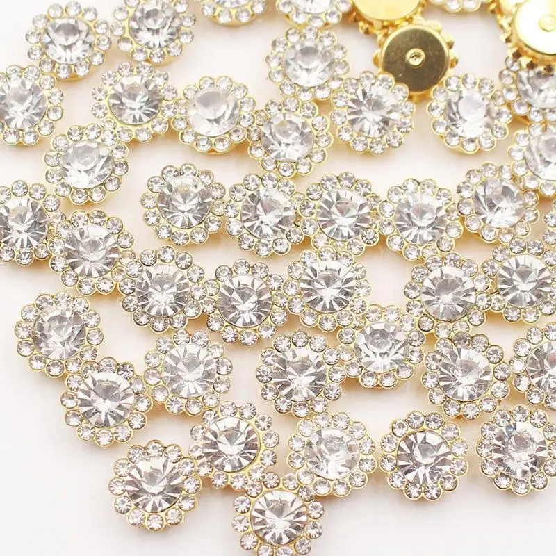 

50p 10/12mm Round Crystal Glass Sewing Stone Glue-on Claw Rhinestones Gold Base Button Sew On Rhinestones For Diy Clothes Crafts