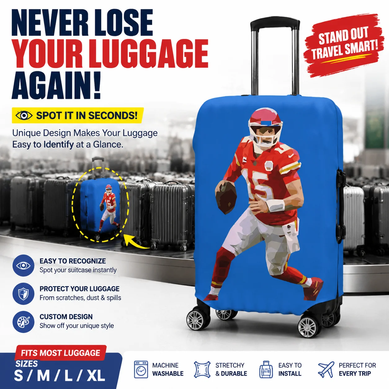 Custom Luggage Cover Suitcase Protector Stretch Dustproof Personalized Travel Bag Case Anti-Scratch Washable Universal Fit