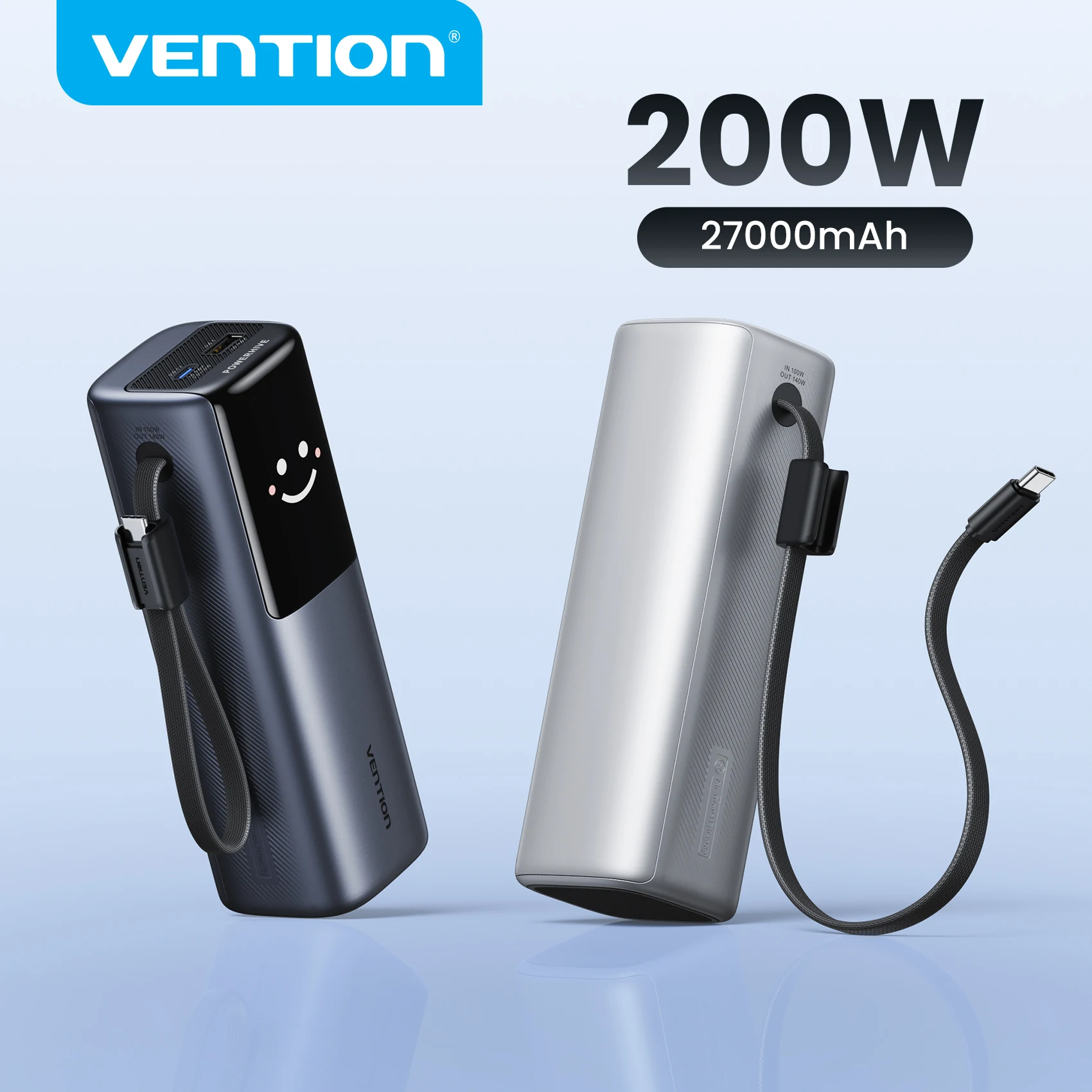Vention 27000mAh Powerbank 200W PD Schnellladegerät für MacBook Laptop Tragbare Powerbank Externer Akku für iPhone 17 Samsung 26