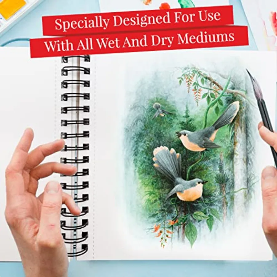 Buku Sketsa Media Campuran 8.11 x 8.5 Spiral Bound dengan Kertas Tebal Berat 200 GSM 120 LBS untuk Semua Jenis Seni