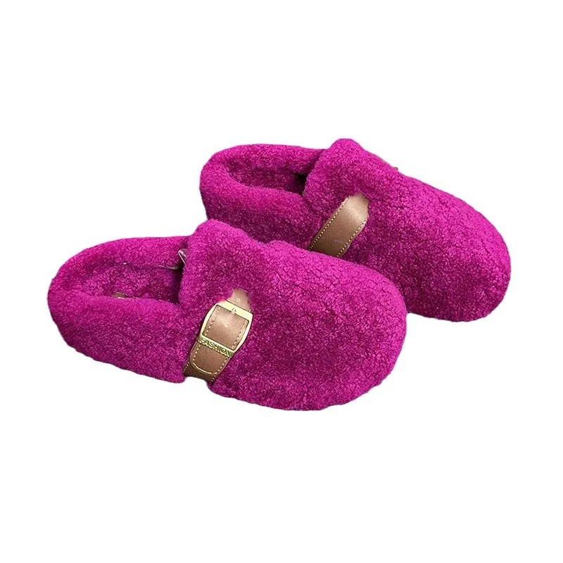 Fashion Lamb Wool Plush Slippers Autumn Winter New Women's Warm Cotton Clothes Outdoor Plush Slippers Height-increasing Insoles - view 5