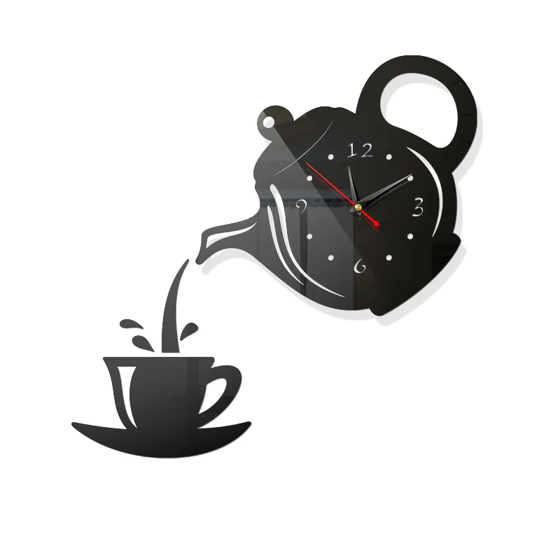 Diy Creative 3D Teapot Wall Clock For Acrylic Coffee Cup, Kitchen Decorative Wall Clock, Wall Clocks For Living Room