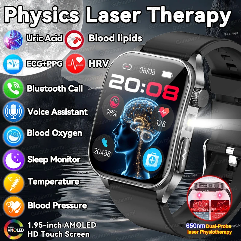 Neue 650nm Laser Therapie Herz Gesundheit Smart Uhr Männer EKG + PPG 3D Kurve Saphirglas Bildschirm Harnsäure lipid BT Anruf Smartwatches
