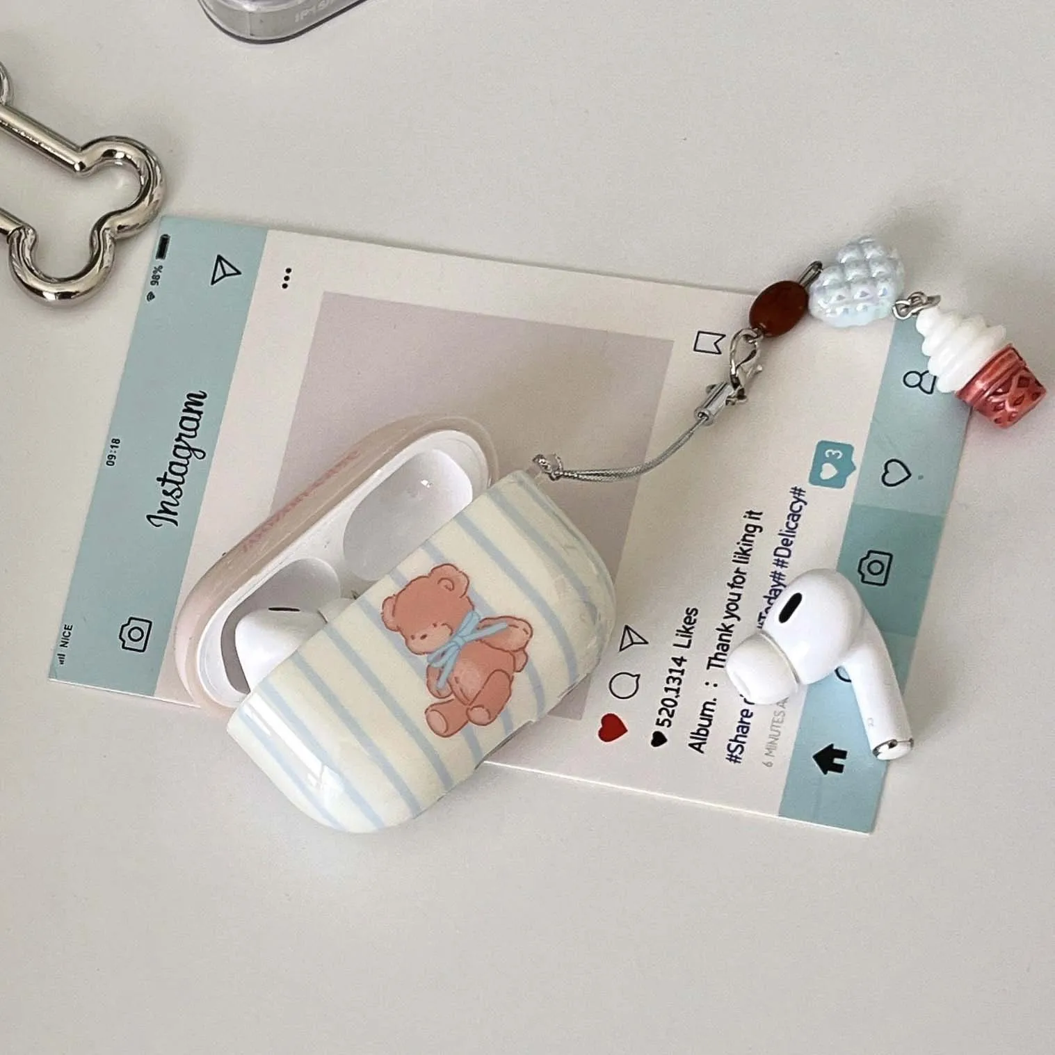 Cute sweet ice cream cartoon bear keychain imd earphone case for apple airpods 1 3 2 pro 2nd wireless bluetooth charging box