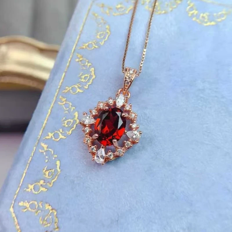 

Ожерелье с натуральным гранатом, кулон из серебра 925 пробы, ювелирные изделия с драгоценными камнями, 6 мм * 8 мм, 1 карат, кулон с гранатом для женщин