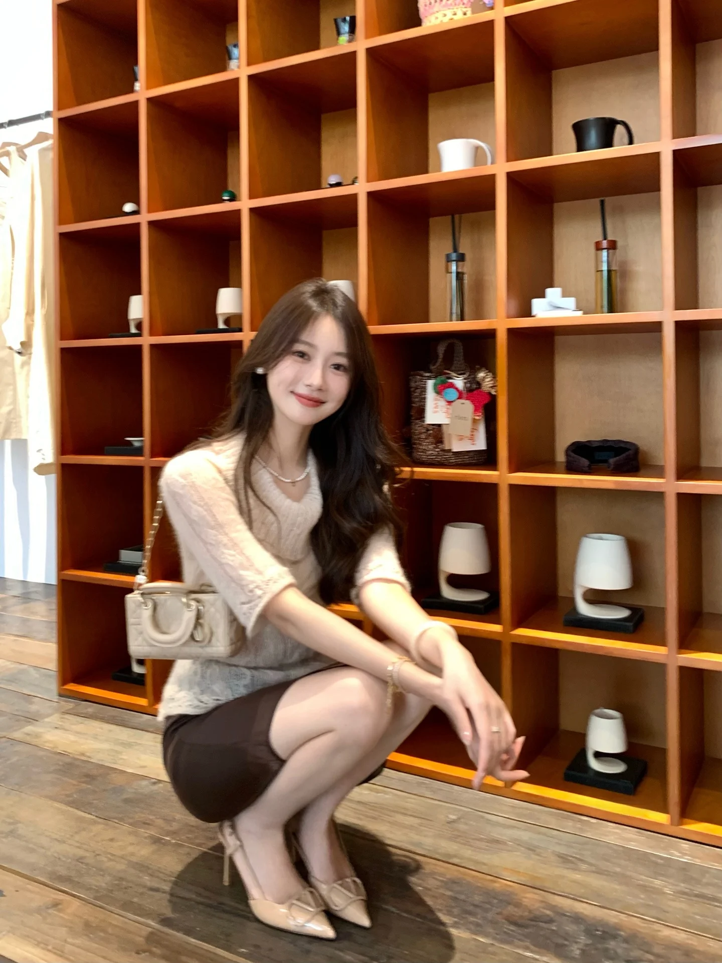 

Holoo Knitted f Sve irt Collar Hook Flower Soft Mouton Gentlewomen's Casual Sle Faion Top