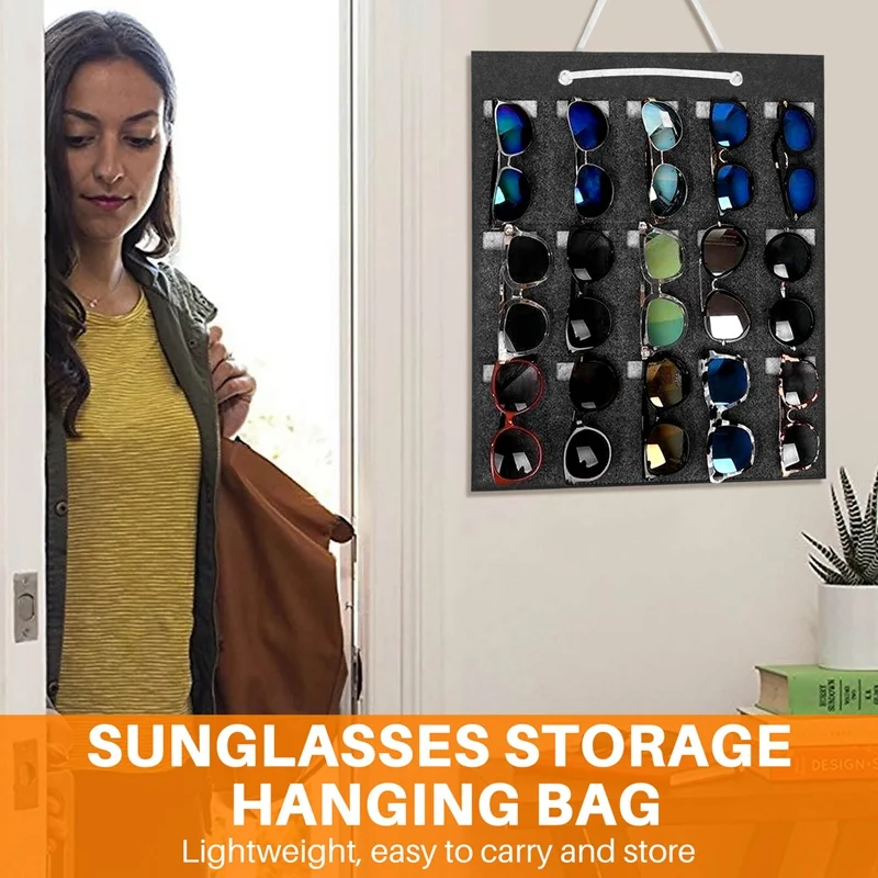 ¡Promoción! Organizador de gafas de sol, bolsa colgante de almacenamiento, montaje en pared, 15 ranuras