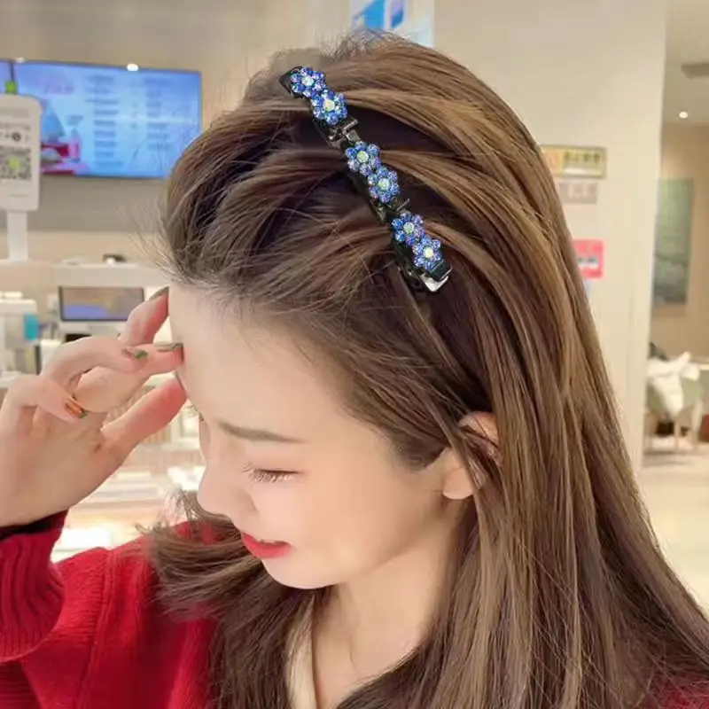 New Fashion Korean Style Acryli Crystal Flowers Hair Clips For Girl Summer Sweet Cute Bangs Side Barrettes Elastic Duckbill Clip