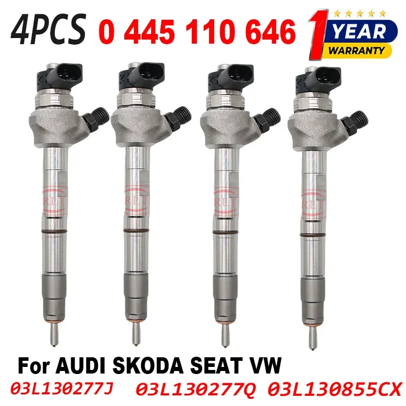 

4PCS 0445110646 Euro5 0 445 110 646 03L130277Q 03L130277J For AUDI SKODA SEAT VW 03L130855CX 0986435166 Diesel Engine Injector