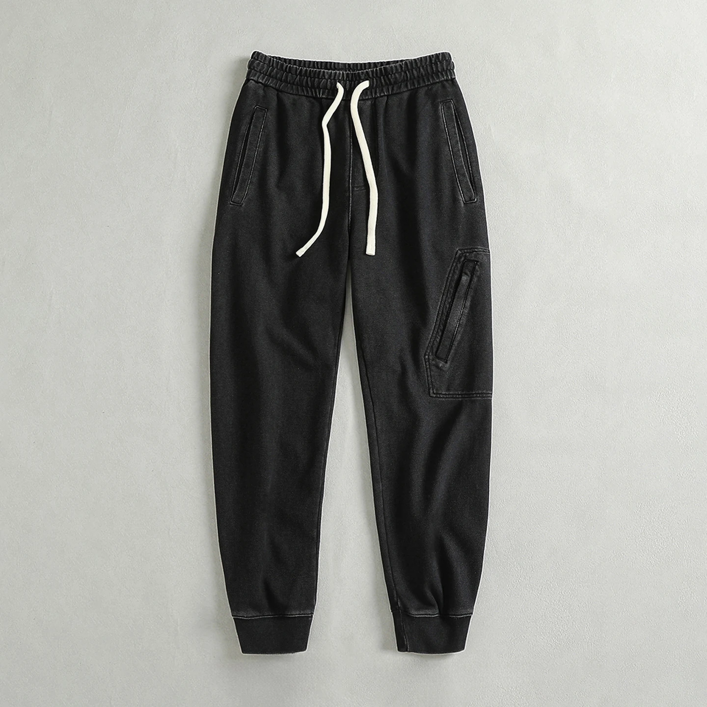 Heavy Mesh Knitted Fleece Fabric Men's Casual Pants British Retro Washed Distressed Sports Pants And Sweatpants