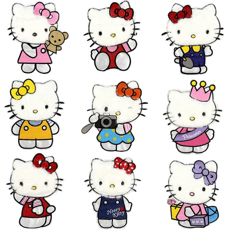 Anime Sanrio HelloKittys Cartoon Series Embroidery Cloth Stickers DIY Sewing Decorative Clothing Large Patches Various Patterns