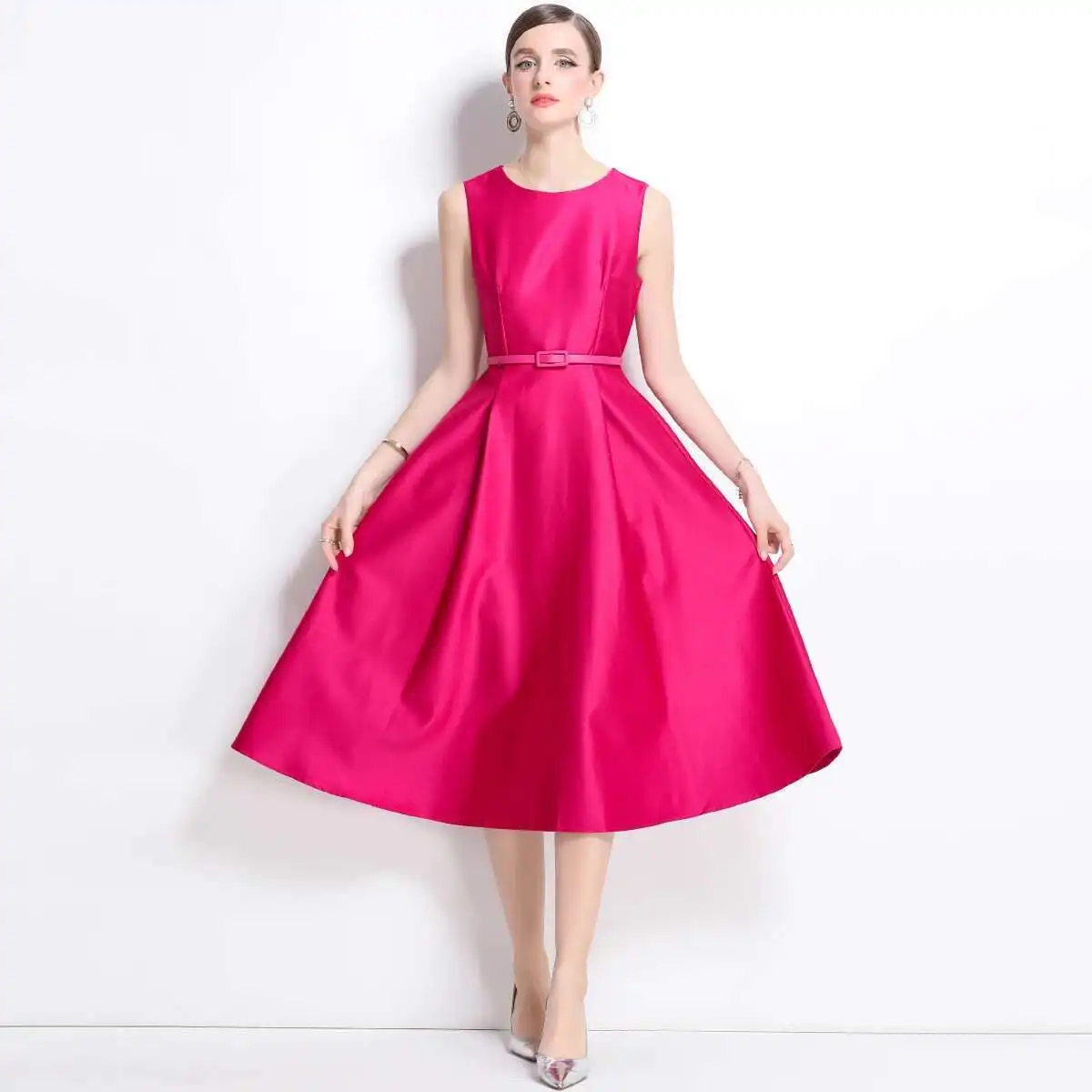 Retro Elegante Ärmellose Feste Prom Abendkleider Frauen Sommer Herbst Ballkleid Gürtel Party Brautjungfern Langes Kleid Midi Robe