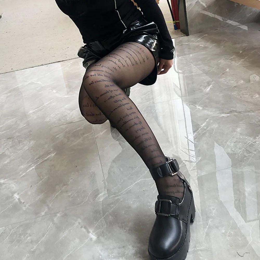 Regalo per feste Lettera anti-gancio in nylon con iscrizioni fantasia Tatuaggi Collant Collant trasparenti