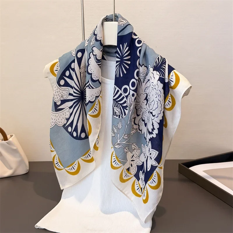 

Luxury Print Square Scarf For Women Cotton Linen Feeling Neck Scarf Shawl Warp Elegant Neckerchief Bandanas Ladies Hijab