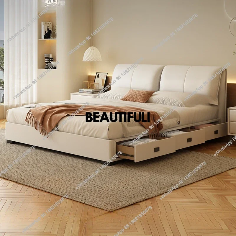 

Кремовая кожаная двуспальная кровать для хранения белых ящиков, итальянская современная кровать 180X200 см, кровать для спальни, отеля, вилла, Cama De Casal, мебель для дома