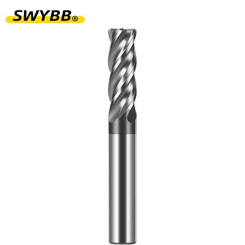 SWYBB R Bullnose Corner Radius End Mill  CNC Tungsten Carbide Cutter Surface Machining Metal Router Tool 4 Flutes R0.2 R0.5 R1