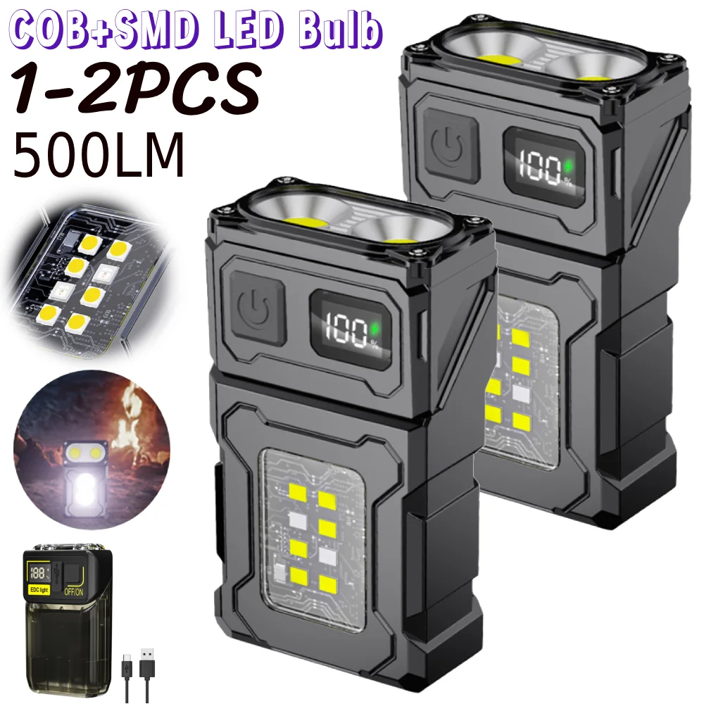 

1-2PCS Hat Clip Light 500LM COB SMD LED Bulb Built-In 1200mah Type-C USB Charging Versatile Head Rotation for Fishing Walking