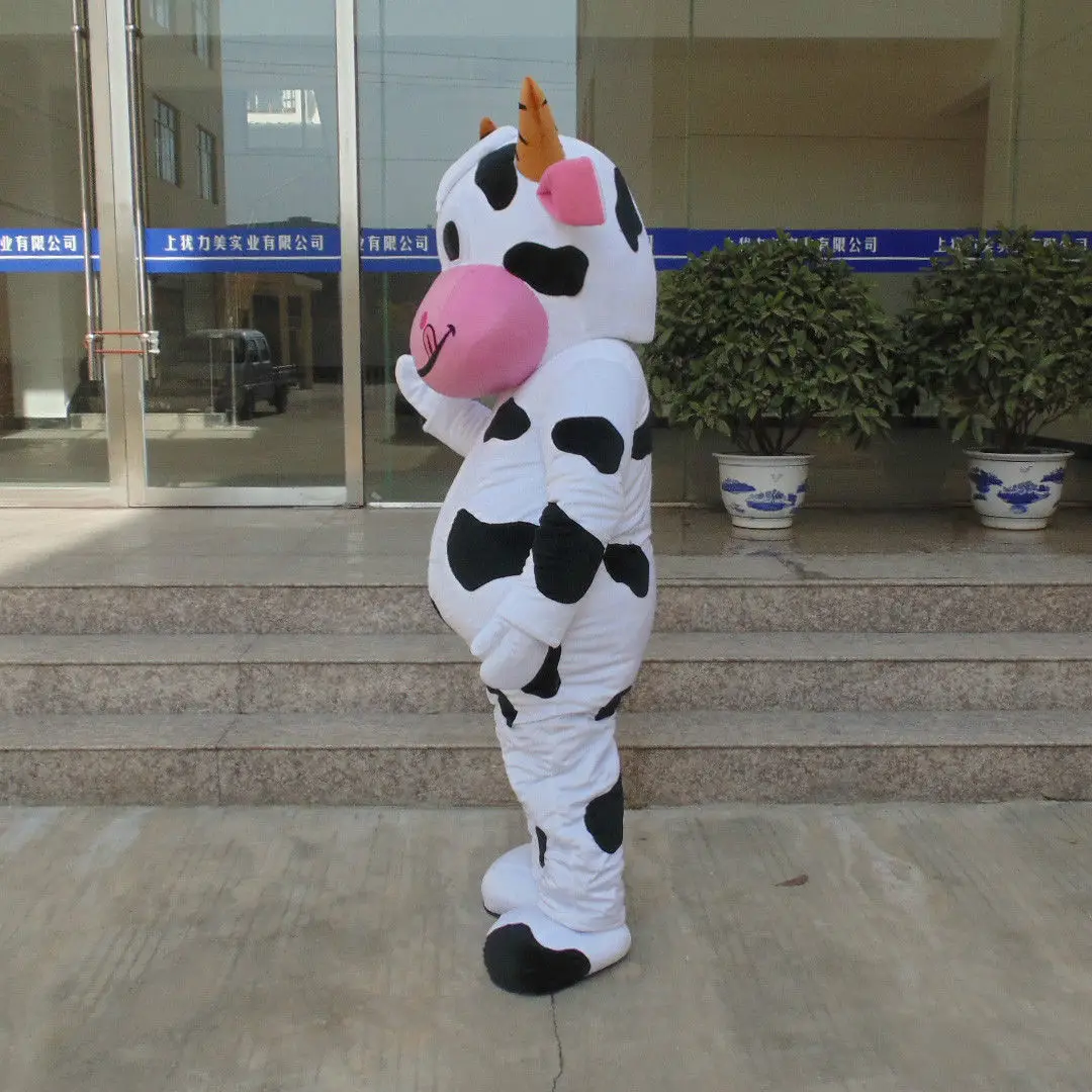 Novo personagem adulto venda quente linda vaca mascote traje halloween vestido de natal adereços de corpo inteiro roupa traje da mascote