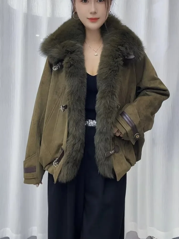 OFTBUY Women's Oversize Goose Down Jacket Big Natural Fur Collar Puffer Coat Fashion Windproof Outerwear with Fur for Female