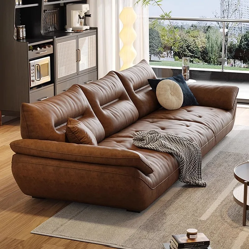 Genuine leather living room small apartment, vertical sailboat, cloud leather sofa