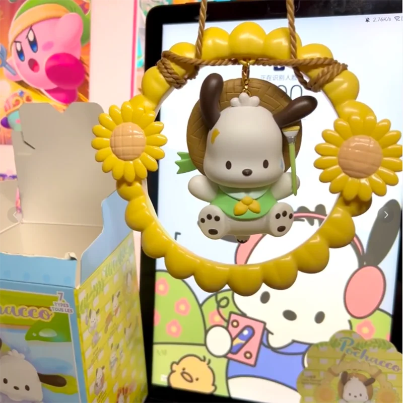 MINISO pudełko z niespodzianką Sanrio Pochacco kwiaty i chłopcy seria figurka ozdoba Kawaii zabawka dla dzieci prezent urodzinowy boże narodzenie