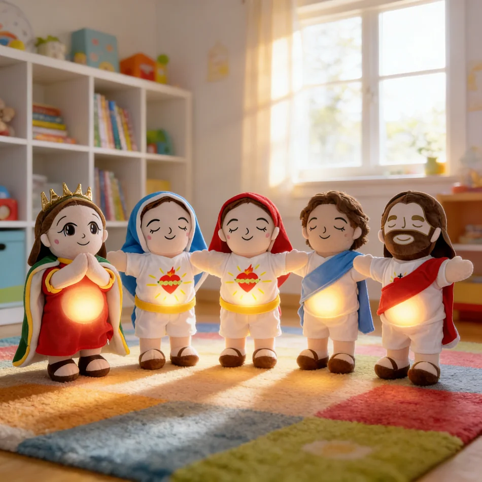 Pluszak Matka Boska oddychająca Jezusa, miękka zabawka dla dzieci, uspokajający pluszak Jezus, komfortująca zabawka Jezus z sercem, prezenty na Wielkanoc i Boże Narodzenie